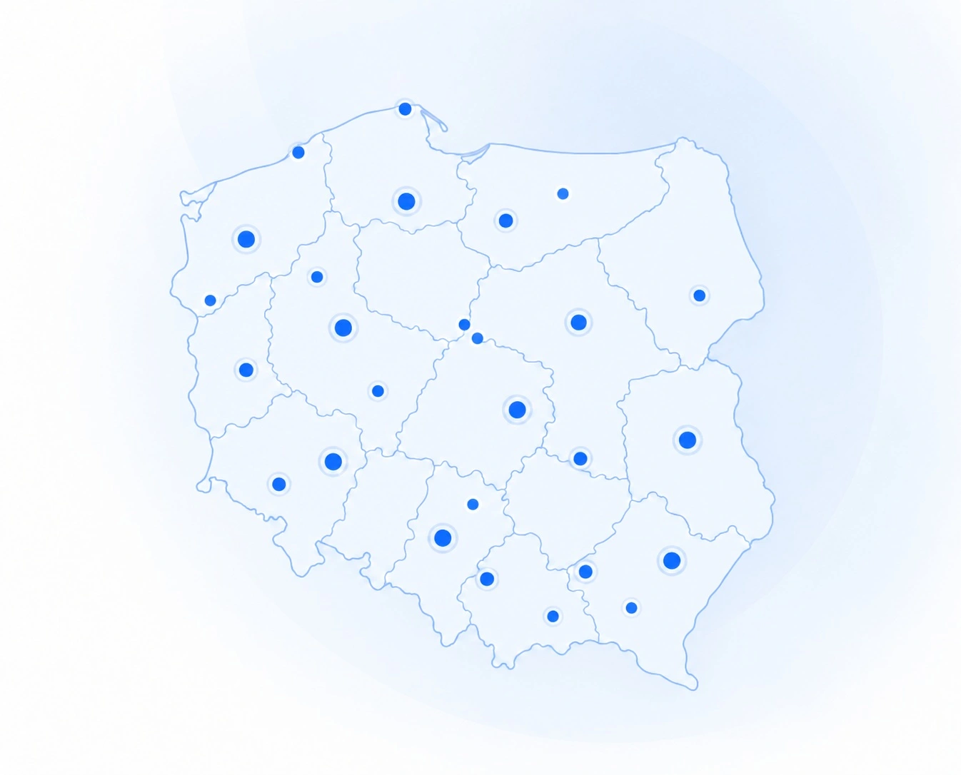 Mapa Polski z zaznaczonymi wydziałami komunikacji